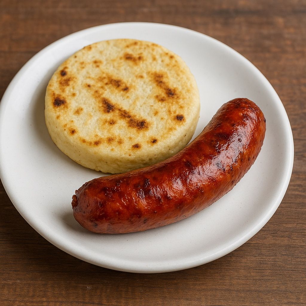 Chorizo con arepa