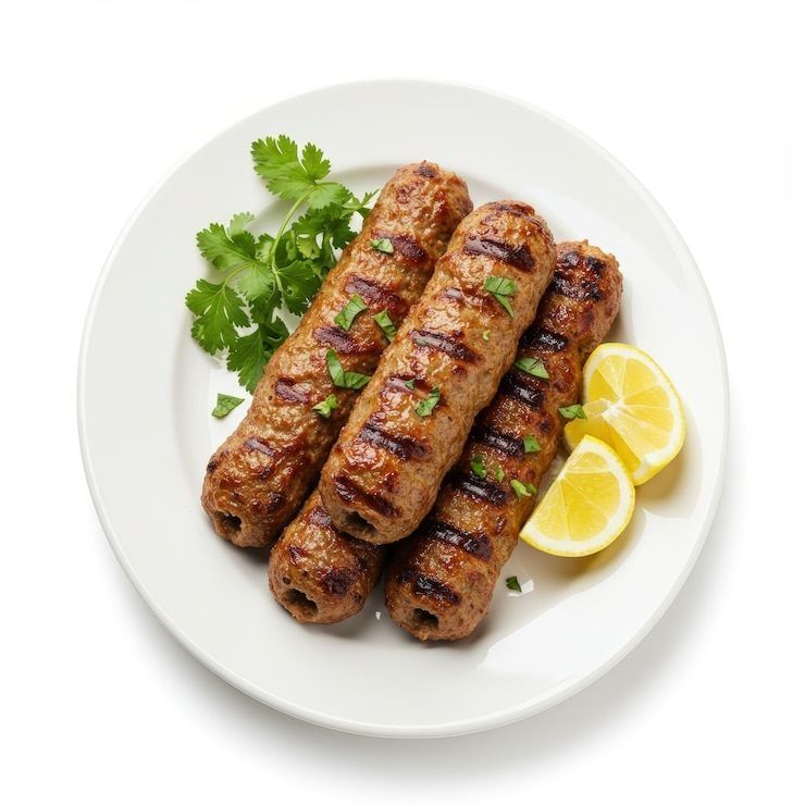 Seekh Kebab 3 pezzi con patate fritte e pane