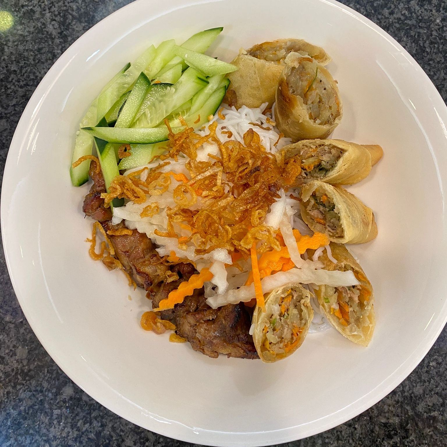 Grilled pork vermicelli + spring rolls