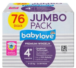 Babylove Premium Scutece Jumbo Nr.4+ 9-15Kg 76bucati (119574)