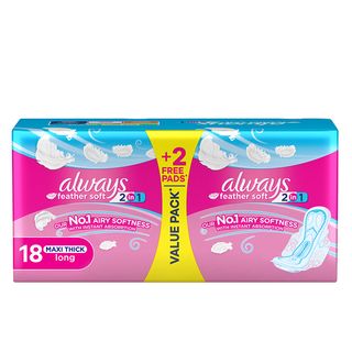 Serviettes Hygiéniques Feather Soft 2 en 1 Maxi Thick Long Always 18 unités