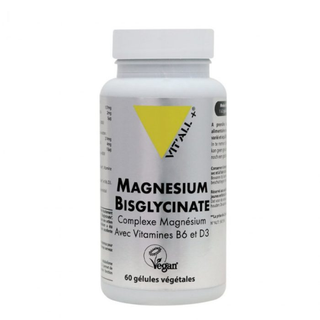 VITALL+ MAGNESIUM BISGLYCINATE COMPLEXE AVEC VITAMINES B6 ET D3 BOITE DE 60 GELULES