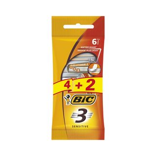 BIC 3 Sensitive - Rasoirs jetables homme, dotés de la technologie 3 lames pour un rasage de près confortable - 4+2 - 279