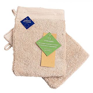 Tex Gants De Toilette En Coton Biologique - Sable Le Lot De 2 Gants Dimensions : 16 *21 Cm Composition : 100% Coton Issu De L'Agriculture Biologique. 520G/M²