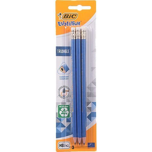 Bic Evolution Triangle Blue Eraser Blister 3In1
