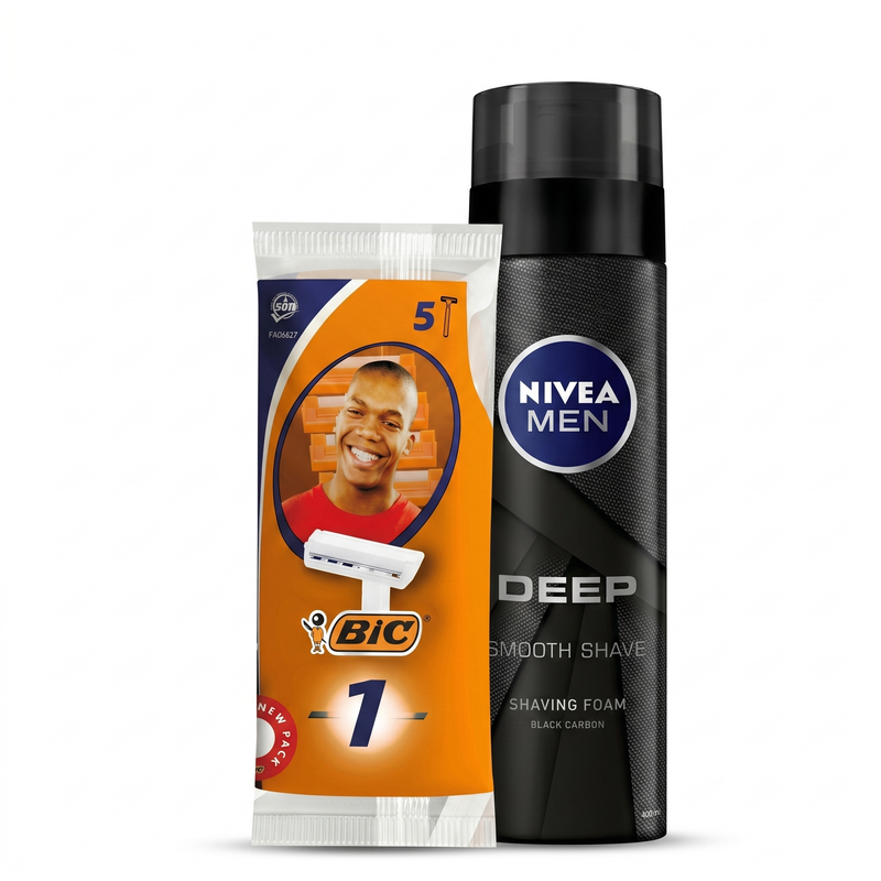 Bic 1 Normal (Pouch Of 5)  + Nivea Shaving Gel