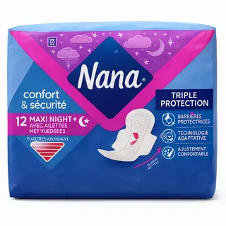 Nana Serviette Hygienique Maxi Night+ 12 Confort & Sécurité, Triple Protection