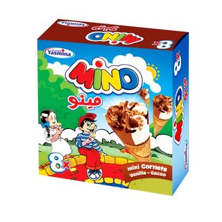 Cornet Glace Mino Vanille Chocolat Yasmina 8 unités 70ml