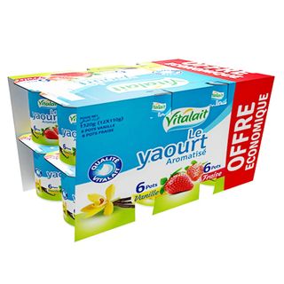 Yaourt Aromatisé Fraise-Vanille Vitalait 12X110Gr