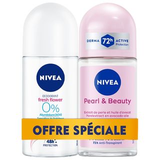 Lot De 2 Nivea Roll On Pearl & Beauty & Fresh Flower 50Ml