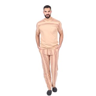 Taille  L – Partner's Pyjama Homme Jersey Rayé Beige
