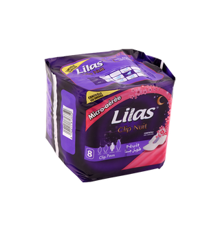 Serviettes hygiéniques parfumées Micro-aérée Nuit LILAS 8 pièces  - 350