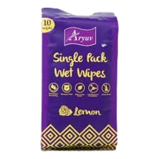 Aryuv Single Pack Wet Tissues 10's Lemon