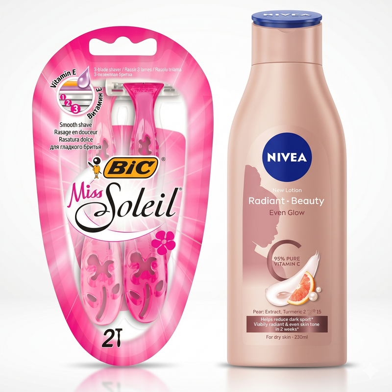 Bic® Miss Soleil Shaver  +  Nivea Radiant & Beauty Even Glow Body Lotion 400Ml