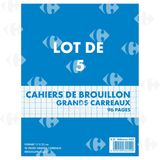 Cahier Grands Carreaux 17x22cm 96 pages Carrefour 5 unités