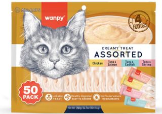 WANPY Friandises Crémeuses à Lécher pour Chat 4 Saveurs Assorties 50 pièces de 14g.