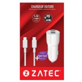 Zatec Chargeur Auto 45W Câble Type C 2 Ports