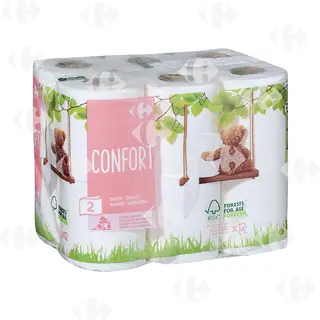 Papier Hygiénique 2 Plis Confort Carrefour X12