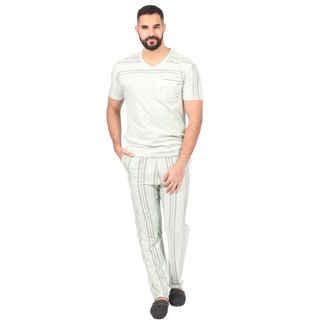 Taille  L – Partner's Pyjama Homme Jersey Rayé Vert Eau