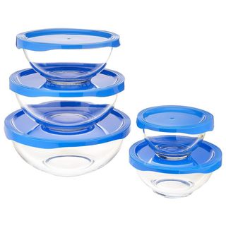 Clear Bowl With Blue Lid Set Of 5
