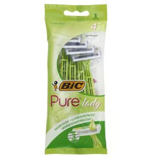 BIC Pure Lady - Rasoirs jetables femme à 3 lames de qualité en acier inoxydable 
et bande lubrifiante enrichie en extrait d’aloe vera pour une glisse parfaite 
- Pochette de 4