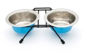 Leopet double support avec bols colores en acier inoxydable 900ml.