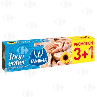 Lot de 4 Thons à l'Huile de Tournesol 80g Tamima (4ème Gratuit).