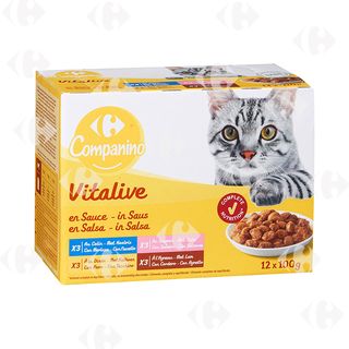 Patée pour Chats Émincés en Sauce Carrefour 12x100g