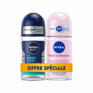 Lot De 2 Nivea Roll On Pearl & Beauty & Fresh Ocean 50Ml