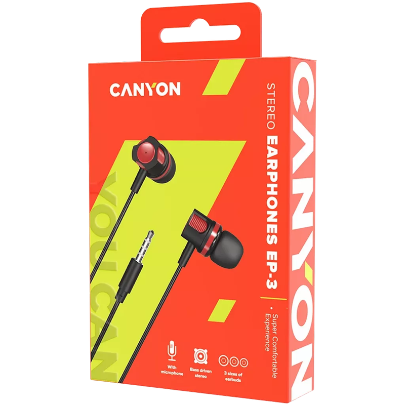 Canyon Earphones Ep-3 Mic 1.2M Red