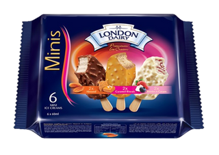 LONDON DAIRY MINI PEACH+BLUEBERY+PINA COLADA STICKS 6X50ML