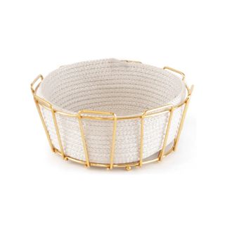 Panier À Pain En Tissu Blanc - Acier Inox Doré