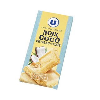 Tablette de chocolat blanc au noix de coco & pétale maïs U, 200g