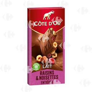 Tablette de Chocolat aux Raisins et Noisettes Entières Côte d'Or 180g