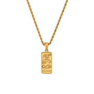 Collier de luxe talisman tarot doré plaqué or 18K THE MOON CGTG003