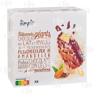 Bâtonnets Glaces chocolat au Lait amandes 6x120ml