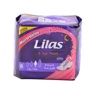 Serviettes Hygiéniques Parfumées Micro-Aérée Nuit Lilas 8 Pièces