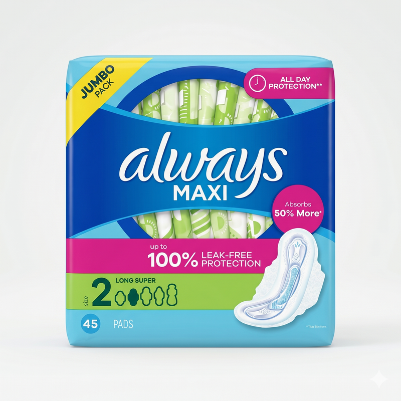 Always Maxi Long Super With Flexi Wings (Pack Of 45)