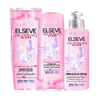 ELSEVE – Routine Glycolic Gloss : Shampoing, Après-Shampoing & Soin Sans Rinçage 200ml 