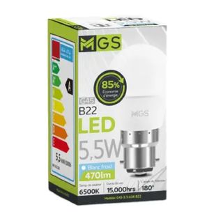 Ampoule LED G45 5,5W B22 lumière blanche - MGS