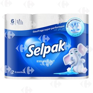 Essuie-Tout Super Absorbant 3 Plis X6 - Selpak
