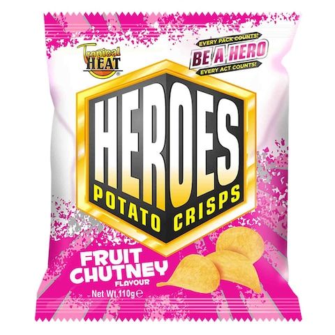 Tropical Heat Snacks Heroes Potato Chips Fruit Chutney 110g