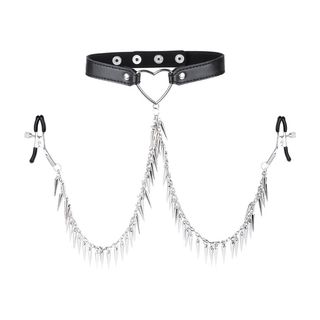 Collier avec Pince Têtons Spike Heart Noir