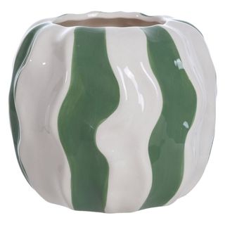 Vase en Porcelaine à Rayures Blanches et Vertes Kasa 13 cm