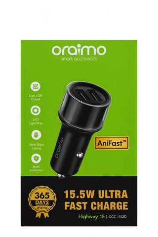 Oraimo USB Auto Output 15.5W Ultra Fast Charge Noir