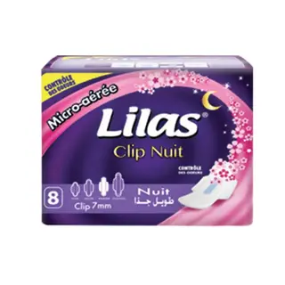 Serviettes Hygiéniques Parfumées Micro-Aérée Nuit Plus Lilas 8 Pièces