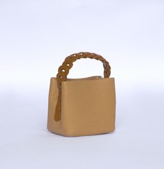 H&F Leather Bucket Bag with Woven handle- M2339