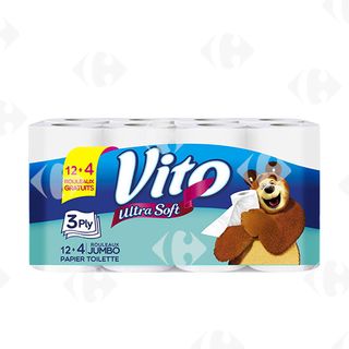 Papier Hygiénique 3 Plis Vito 12 unités + 4 Gratuits