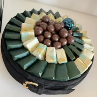 poche rond en tissu avec 500 g de chocolat