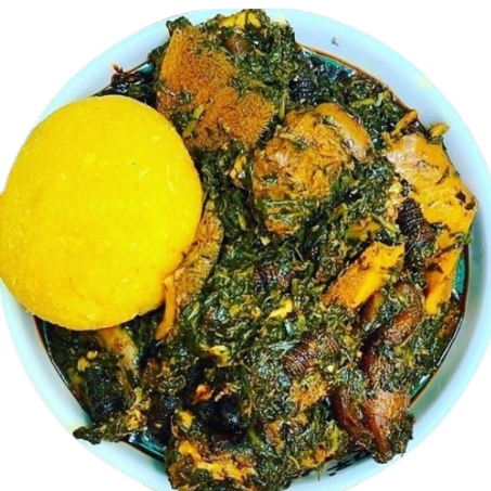 Nigerian Cusine Eba-Garri  Soup Edi Ikong